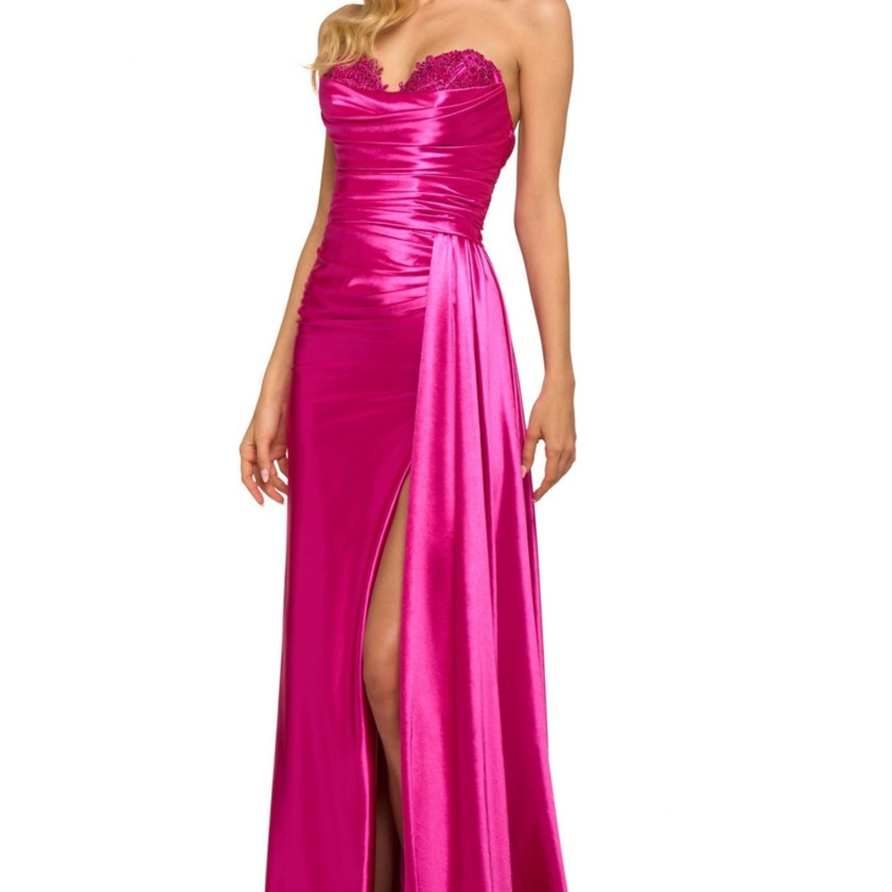 Sherri Hill Pink Ruched Strapless Prom Gown